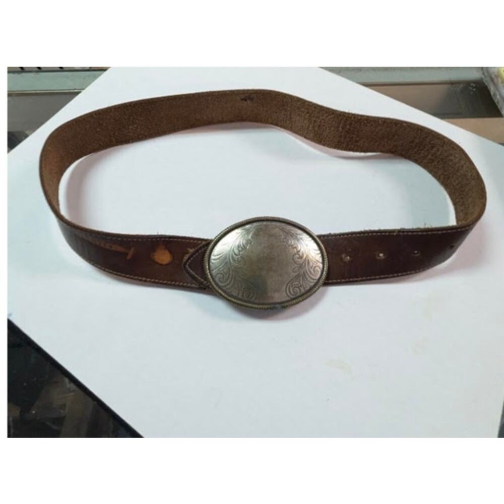 Old Navy Vintage Brown Leather Belt Oval Metal Buckle Boho Western Y2K Size 32